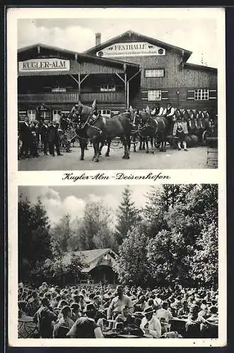 AK Deisenhofen / Oberhaching, Gasthof Kulger-Alm m. Festhalle, Gartenansicht