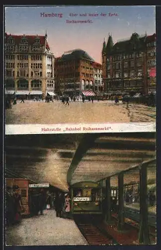 AK Hamburg, Rathausmarkt, U-Bahn an der Haltestelle Bahnhof Rathausmarkt