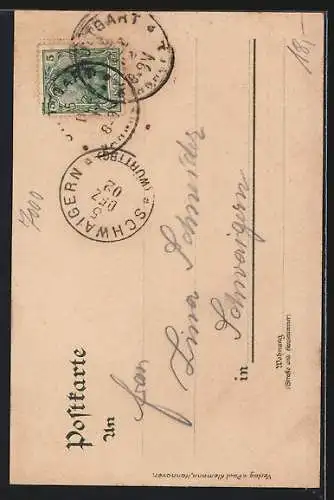 AK Stuttgart, Stiftskirche mit Schillerdenkmal, Tintenfass-Passepartout