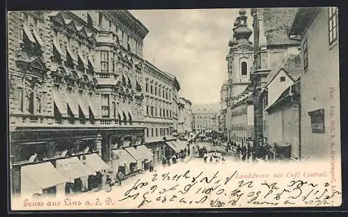 AK Linz a. d. D., Landstrasse mit Café Central