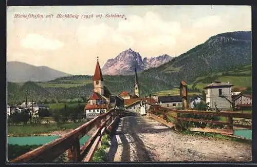 AK Bischofshofen, Ortsansicht von der Brücke mit Hochkönig