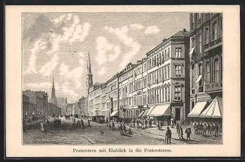 Künstler-AK Wien, Praterstern mit Einblick in die Praterstrasse