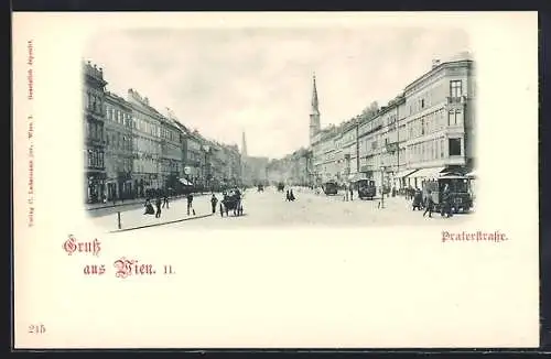 AK Wien, Praterstrasse mit Strassenbahnen u. Türmen