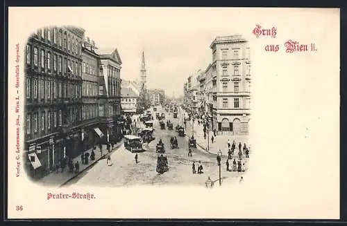 AK Wien, Praterstrasse m. Strassenbahn von oben gesehen