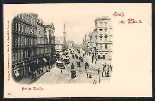 AK Wien, Praterstrasse m. Strassenbahn von oben gesehen