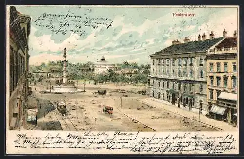 AK Wien, Praterstern mit Strassenbahn