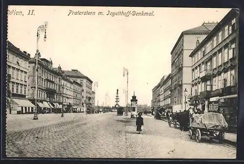 AK Wien, Praterstern mit Tegetthoff-Denkmal, Strassenpartie