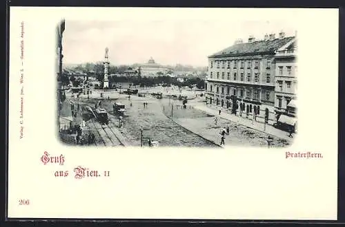 AK Wien, Praterstern mit Passanten, Strassenbahn