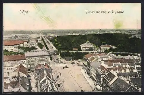 AK Wien, Panorama vom k. k. Prater aus der Vogelschau, mit Tegetthoff-Denkmal