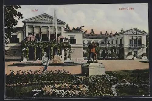 AK Bad Ischl, Blick auf kaiserl. Villa mit Springbrunnen