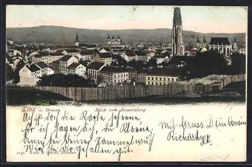 AK Linz a. Donau, Blick vom Bauernberg mit Kirche