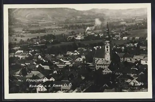 AK Kirchdorf an der Krems, Fliegeraufnahme der Kirche mit Umgebung