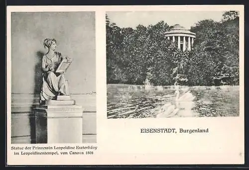 AK Eisenstadt, Leopoldinentempel mit Statue der Prinzessin Leopoldine Eszterházy