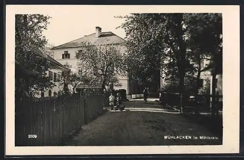 AK Mühlacken im Mühlkreis, Strassenpartie mit Kindern und Hühnern