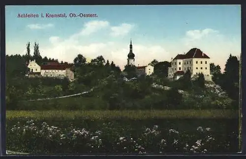 AK Achleiten i. Kremstal /Oberösterreich, Teilansicht mit Kirche