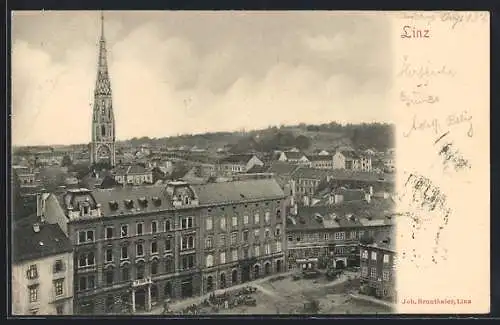 AK Linz, Teilansicht mit Kirchturm