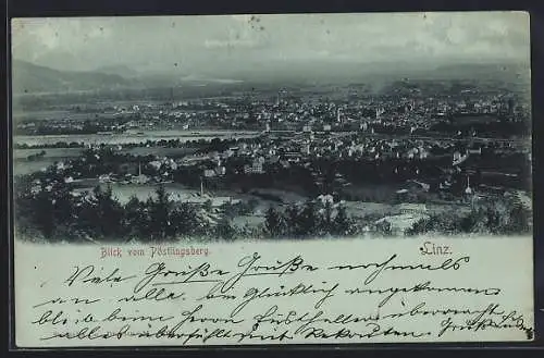 Mondschein-AK Linz, Blick vom Pöstlingberg bei Nacht