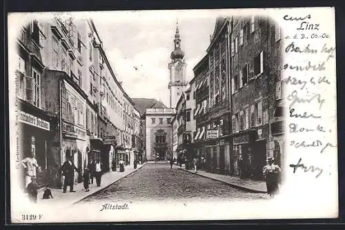 AK Linz a. d. D., Strasse in der Altstadt