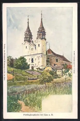 Künstler-AK Linz a. D., Ansicht der Pöstlingbergkirche