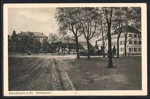 AK Germersheim, Paradeplatz unter Bäumen