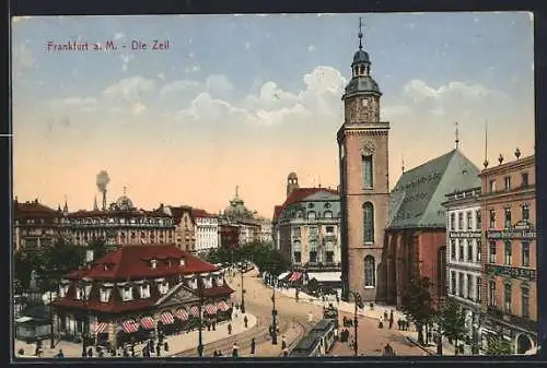 AK Frankfurt a. M., Die Zeil mit Turm aus der Vogelschau