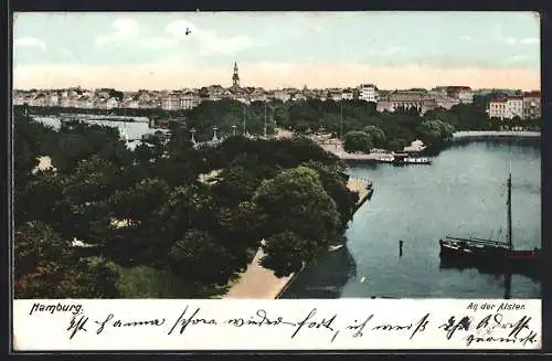 AK Hamburg, Alsterpartie mit Stadtpanorama