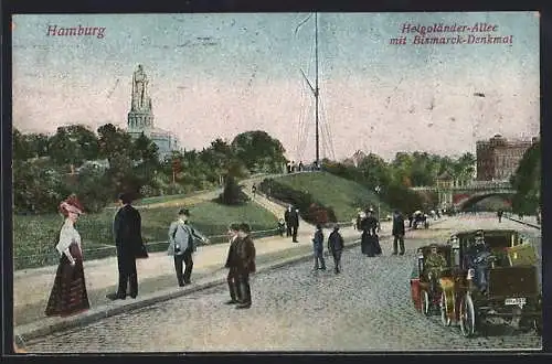 AK Hamburg-St.Pauli, Helgoländer Allee mit Bismarck-Denkmal u. Brücke