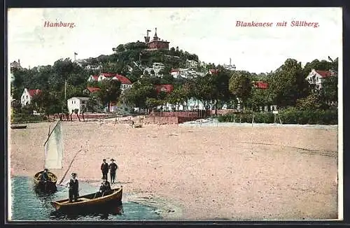 AK Hamburg-Blankenese, Blick vom Strand auf den Süllberg