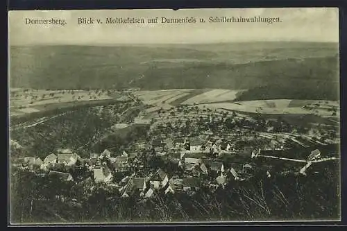 AK Donnersberg / Königsstuhl, Blick v. Moltkefelsen auf Dannenfels und Schillerhainwaldungen