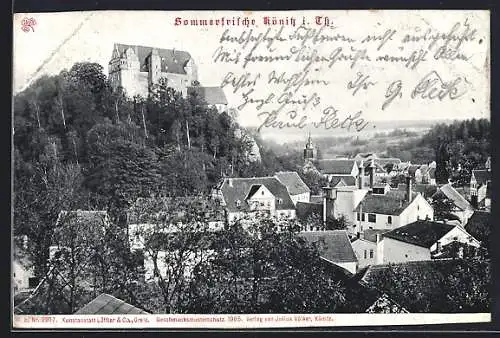 AK Könitz i. Th., Teilansicht mit Schloss