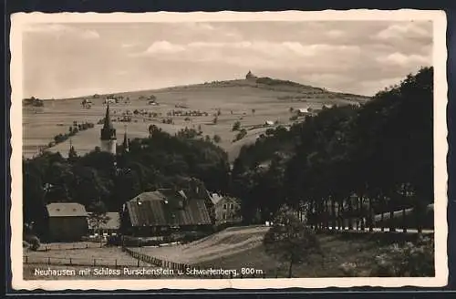 AK Neuhausen / Erzgeb., Ortspartie mit Schloss Purschenstein u. Schwartenberg