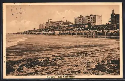 AK Borkum, Strandpartie bei Hochwasser