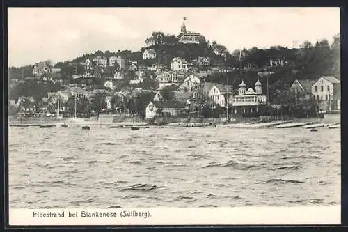 AK Hamburg-Blankenese, Elbestrand mit Süllberg