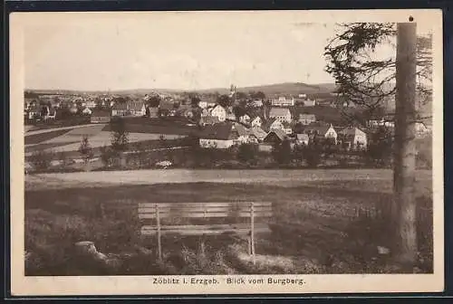 AK Zöblitz i. Erzgeb., Blick vom Burgberg auf den Ort