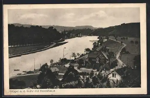 AK Hügel a. d. Ruhr, Panorama mit Bootshaus