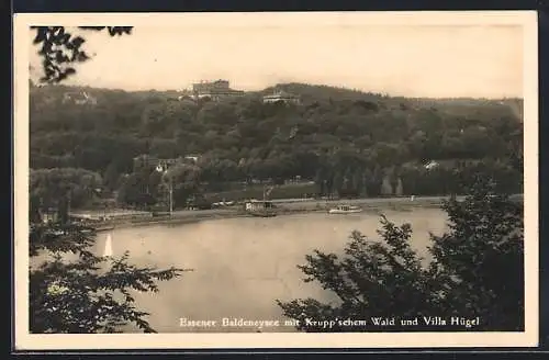 AK Essen, Baldeneysee mit Krupp`schem Wald und Villa Hügel