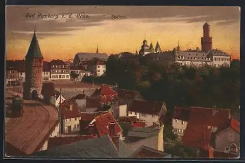 AK Bad Homburg, Ansicht mit Schloss von der Höhe