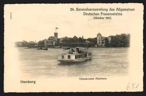 AK Hamburg, Uhlenhorster Fährhaus, 24. Generalversammlung d. Allgemeinen Deutschen Frauenvereins 1907