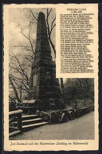 AK Limburg / Bad Dürkheim, Jost-Denkmal auf der Klosterruine