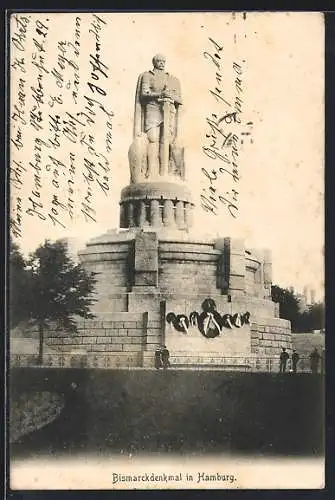 AK Hamburg-St.Pauli, Blick auf das Bismarckdenkmal