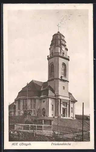 AK Aue / Erzgebirge, Blick auf die Friedenskirche