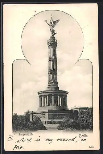 AK Berlin-Tiergarten, Blick auf die Siegessäule