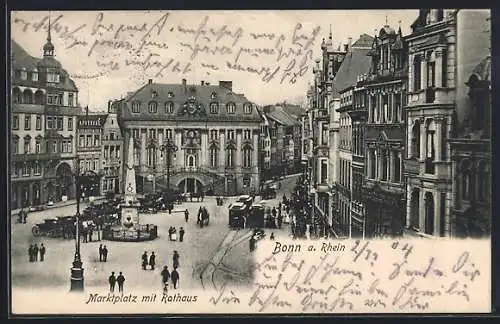 AK Bonn am Rhein, Marktplatz mit Rathaus und Strassenbahn