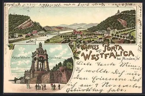 AK Porta Westfalica, Totalansicht, Kaiser-Wilhelm-Denkmal, Um 1900