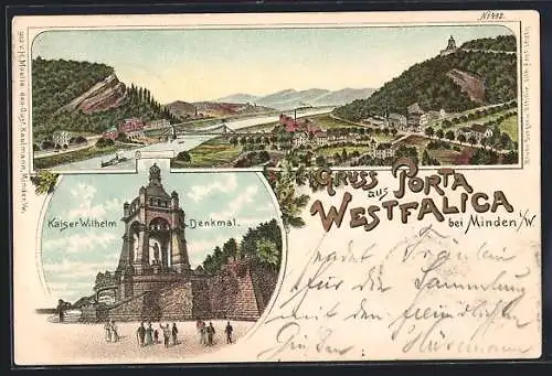 AK Porta Westfalica, Totalansicht, Kaiser-Wilhelm-Denkmal, Um 1900