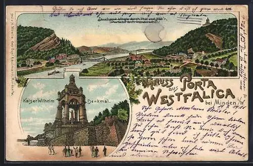 AK Porta Westfalica, Totalansicht, Kaiser-Wilhelm-Denkmal, Um 1900