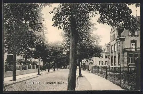 AK Herford, Kurfürstenstrasse mit Bäumen