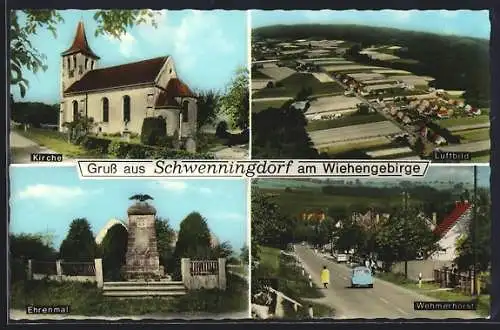 AK Schwenningdorf, Kirche, Ehrenmal, Wehmerhorst, Ortsansicht