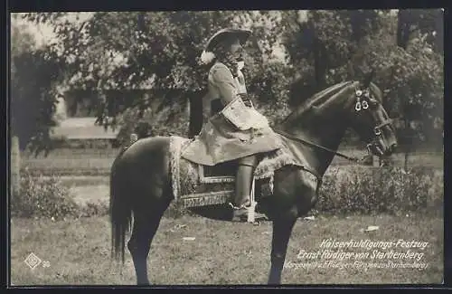 AK Kaiserhuldigungs-Festzug, Ernst Rüdiger von Starhemberg, dargestellt v. E. Rüdiger Fürsten zu Starhemberg