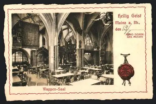 AK Mainz a. Rh., Innenansicht Gasthaus, Wappen-Saal